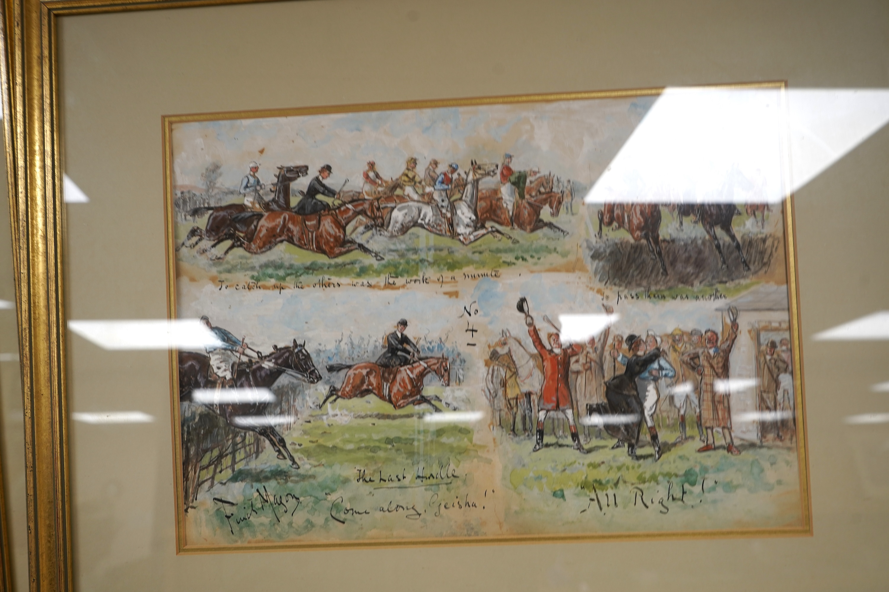 George Finch Mason (1850-1915), Hunting scenes, each signed and inscribed, set of four ink sketches heightened with white, 34 x 44cm